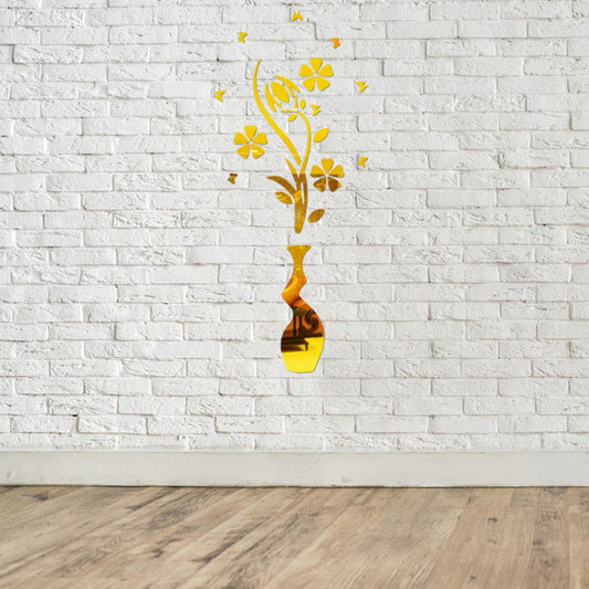 Acrylic 3D Crystal Flowers Vase Mirror Wall Stickers