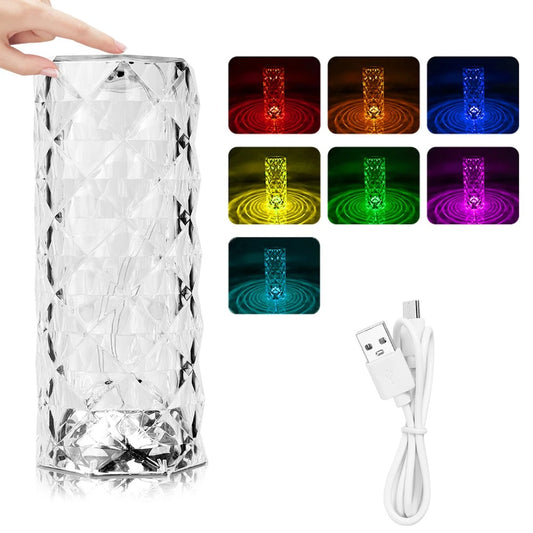 Diamond Rose Crystal Acrylic Usb Rechargeable Lamp 16 Colors