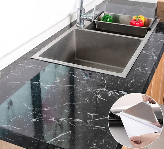 Self Adhesive Black Marble Sheet For Kitchen / Waterproof Anti Oil & Heat Resistant Wallpaper Sheet